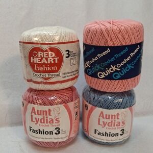 Aunt Lydia Red Heart Crochet Thread Lot 4 Spools Fashion 3 Pink Blue White NEW
